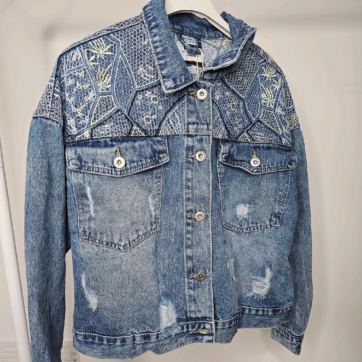 100% Cotton Denim Sequined Denim Jacket