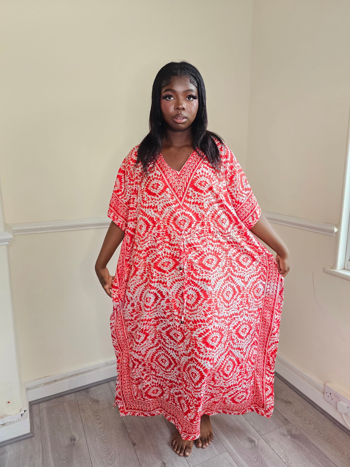 Summer Women's Boho Kafton Dress With Tie-Dye Design