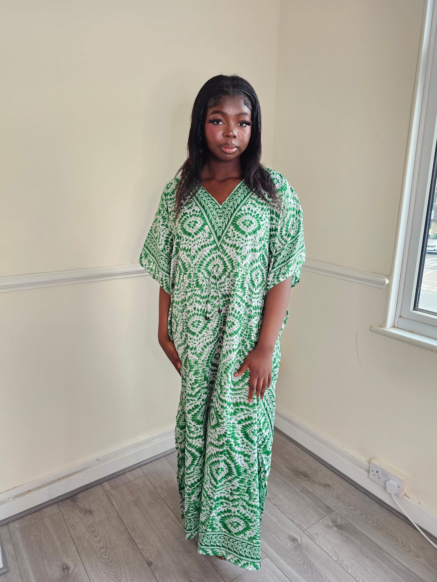 Summer Women's Boho Kafton Dress With Tie-Dye Design