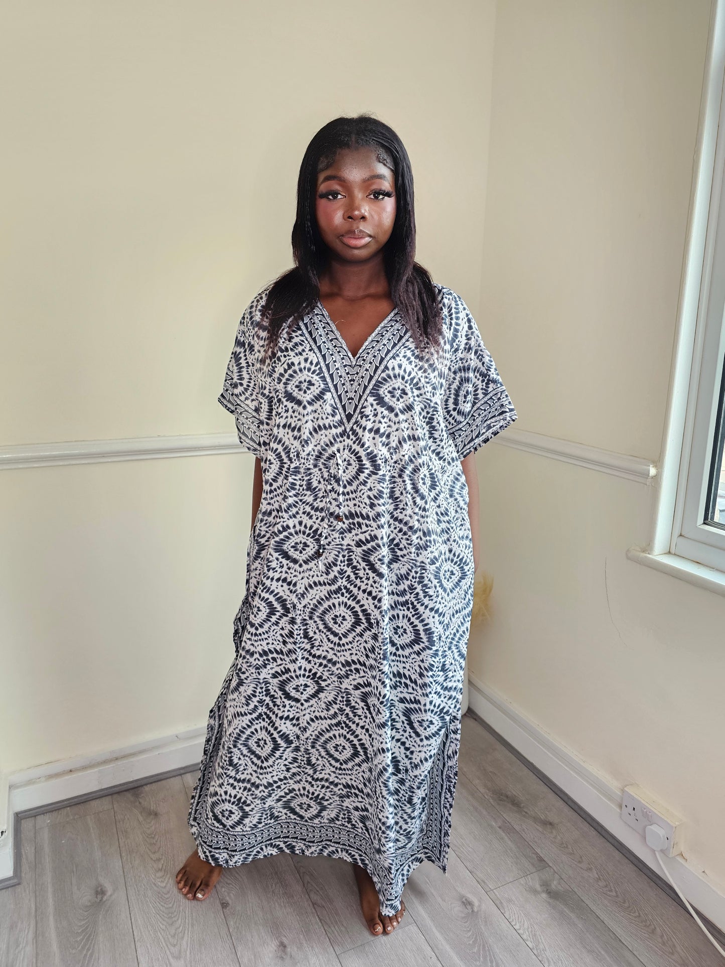 Summer Women's Boho Kafton Dress With Tie-Dye Design