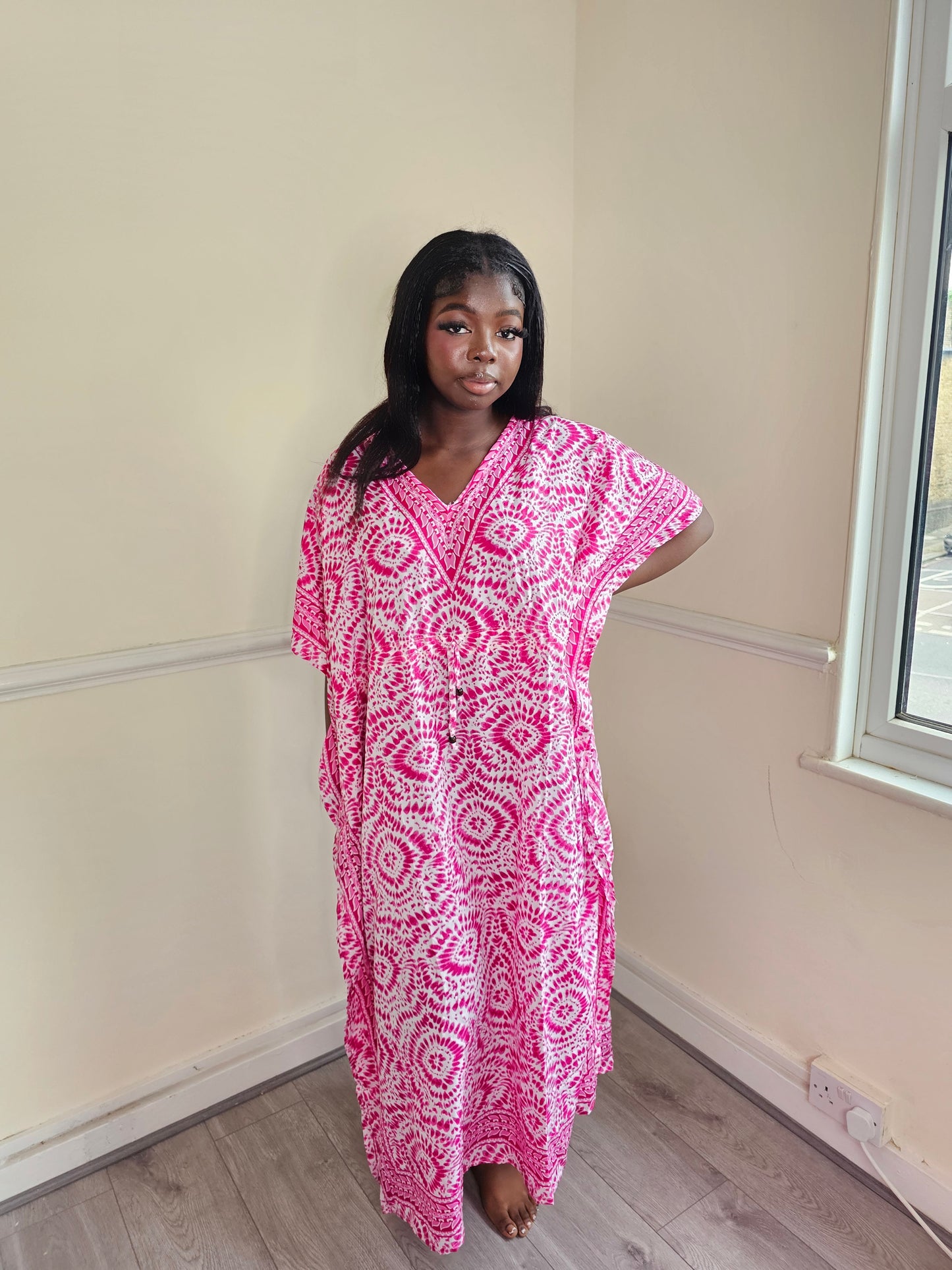 Summer Women's Boho Kafton Dress With Tie-Dye Design