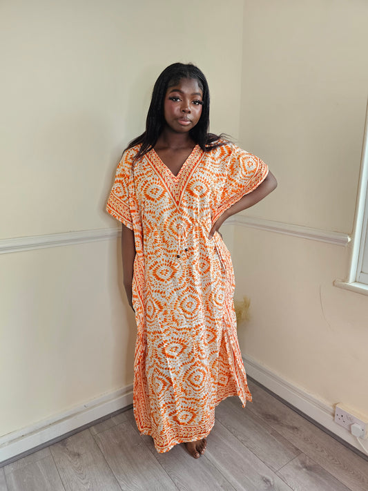 Summer Women's Boho Kafton Dress With Tie-Dye Design